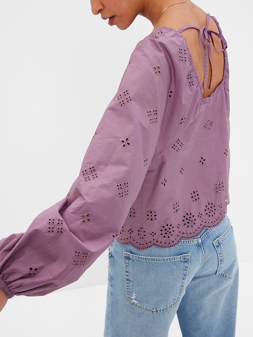 Image number 2 showing, Balloon Sleeve Eyelet Top