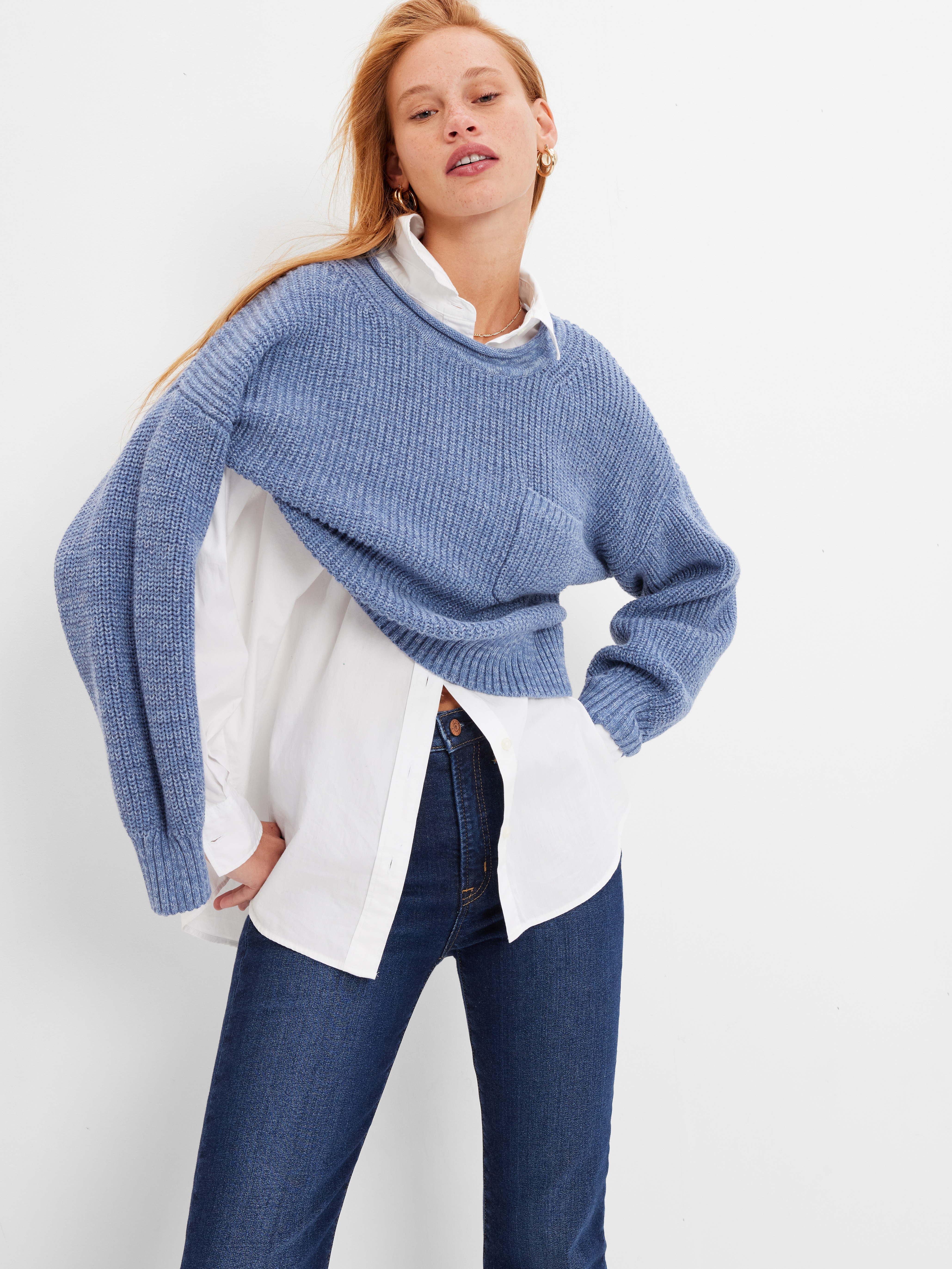 Shaker-Stitch Pocket Sweater | Gap