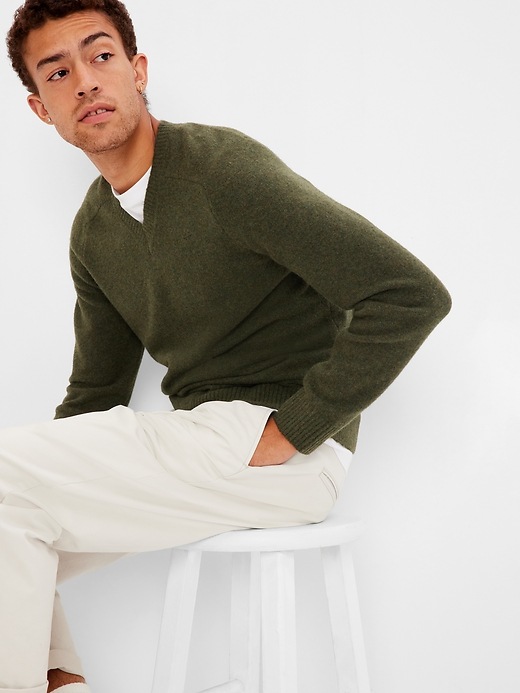 1 of 8 showing, with the color mistletoe of product Recycled V-Neck Sweater