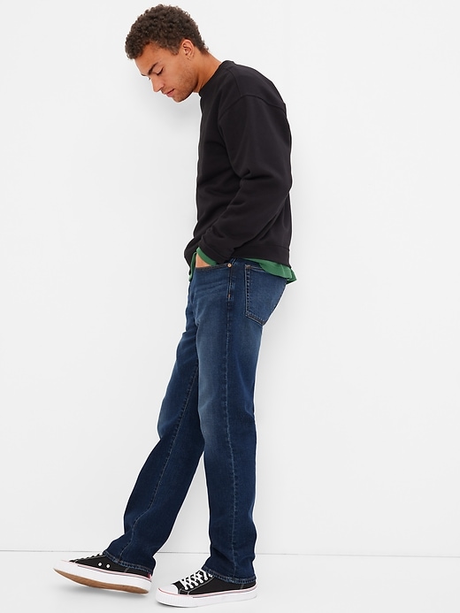 1 of 8 showing, with the color dark wash of product Soft Flex Straight Jeans