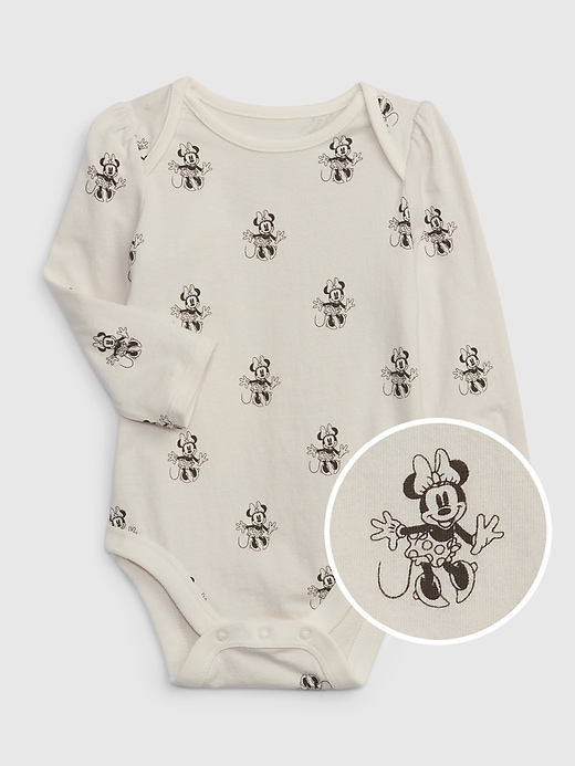 1 of 8 showing, with the color birch beige of product babyGap &#124 Disney 100% Organic Cotton Mix and Match Minnie Mouse Bodysuit