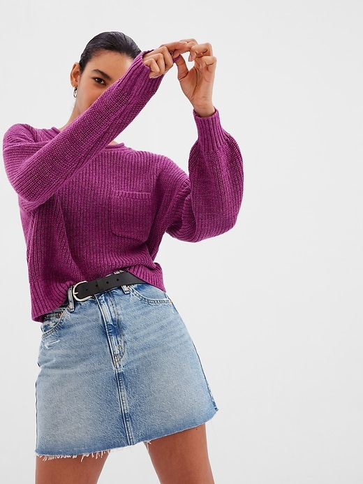 1 of 8 showing, with the color hollyhock purple of product Shaker-Stitch Pocket Sweater