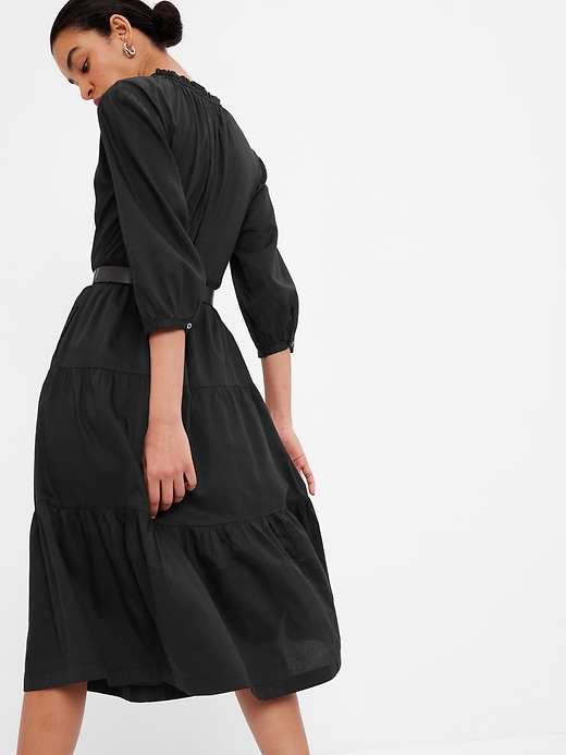 2 of 8 showing, with the color BLACK of product Tiered Tie-Waist Midi Dress