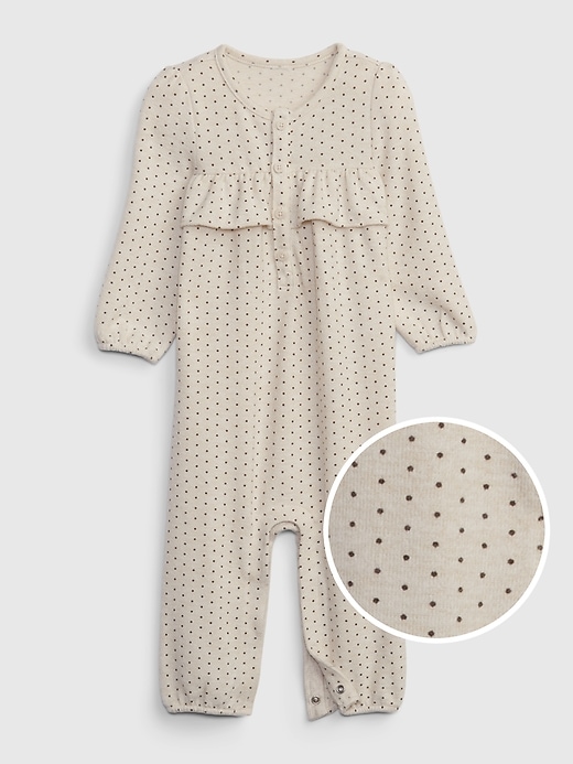 1 of 8 showing, with the color oatmeal of product Baby Ruffle Footless One-Piece