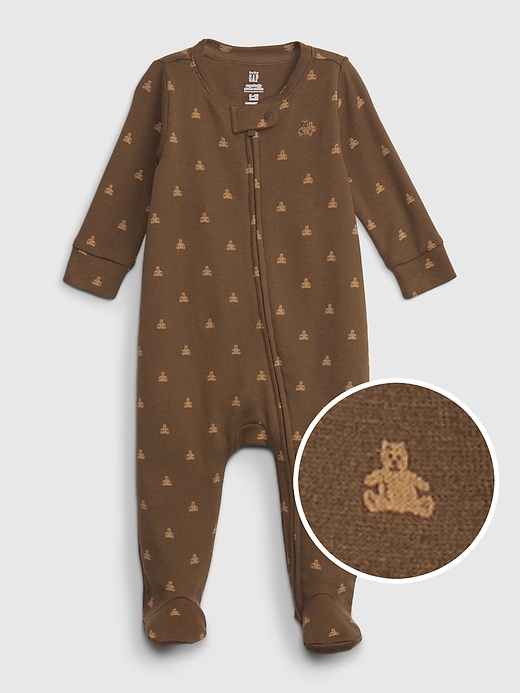 1 of 8 showing, with the color COZY BROWN of product Baby 100% Organic Cotton Brannan Bear Footed One-Piece