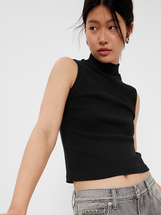 1 of 8 showing, with the color black of product Mockneck Rib T-Shirt