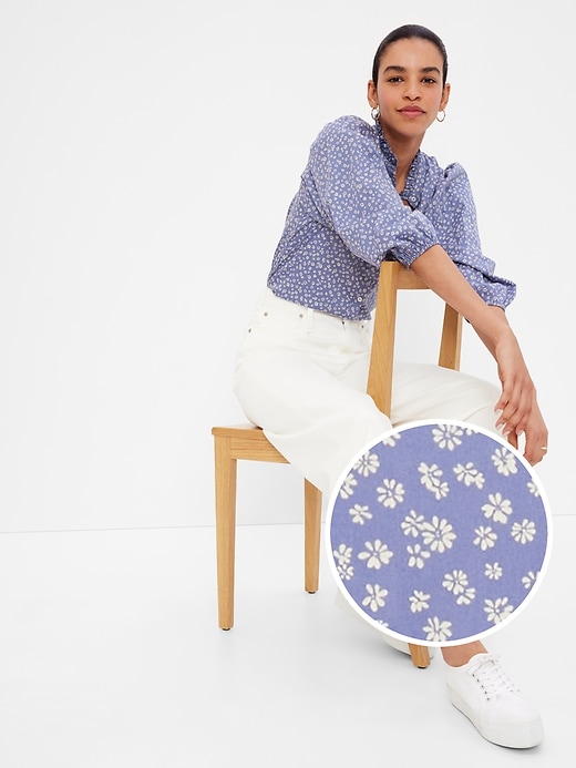 1 of 8 showing, with the color BLUE FLORAL of product Puff Sleeve Mockneck Shirt
