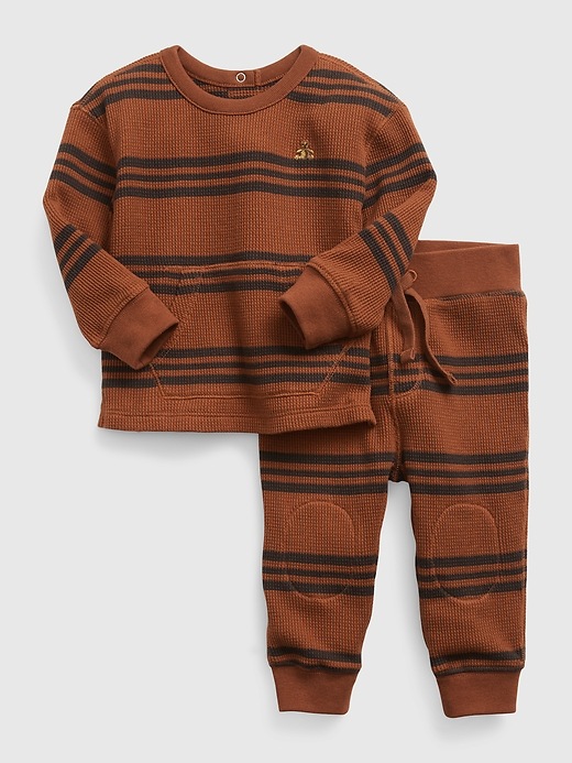 1 of 8 showing, with the color henna brown of product Baby Waffle Two-Piece Outfit Set
