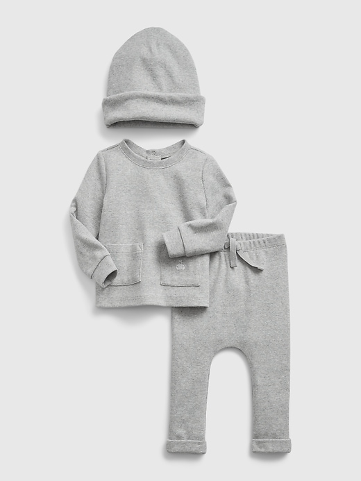 1 of 8 showing, with the color grey heather of product Baby Rib 3-Piece Outfit Set