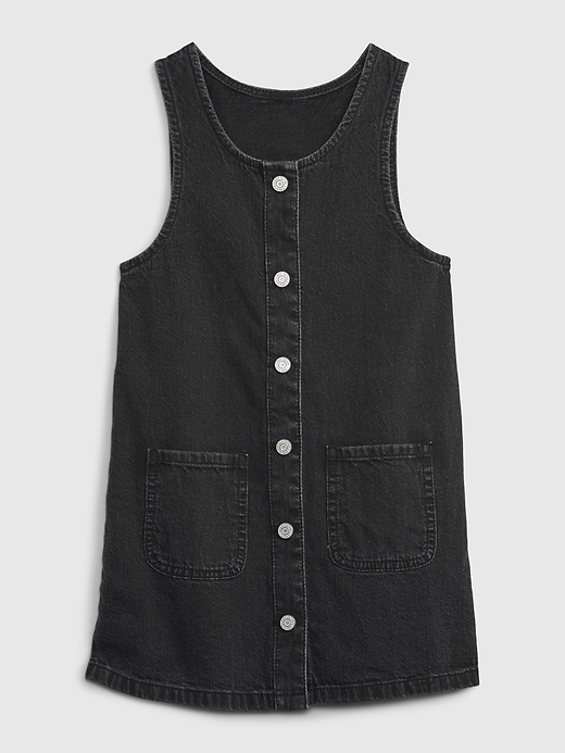 1 of 8 showing, with the color grey modern acid wash of product Toddler Denim Jumper Dress with Washwell