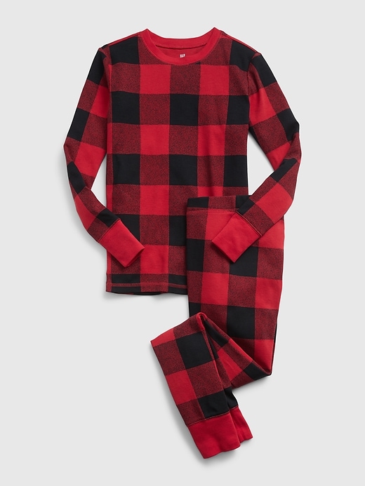 1 of 8 showing, with the color RED BUFFALO of product Kids 100% Organic Cotton Buffalo Check PJ Set
