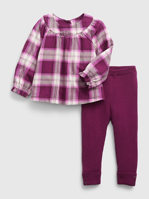 1 of 8 showing, with the color huckleberry purple of product Baby Flannel Two-Piece Outfit Set