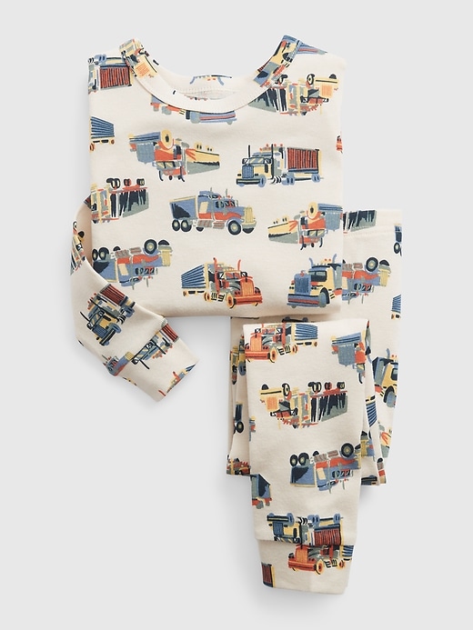 1 of 8 showing, with the color birch beige of product babyGap 100% Organic Cotton Trucks PJ Set