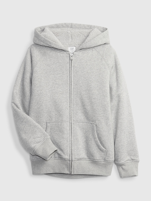 1 of 8 showing, with the color light heather gray of product Kids Sherpa-Lined Hoodie