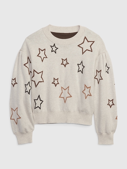 1 of 8 showing, with the color white star print of product Kids Shaker-Stitch Puff-Sleeve Sweater