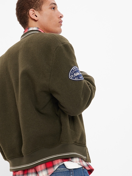 2 of 8 showing, with the color dark olive of product Varsity Jacket