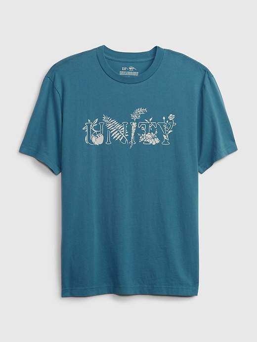1 of 8 showing, with the color blue shale of product Gap × Ron Finley Adult 100% Organic Cotton Graphic T-Shirt