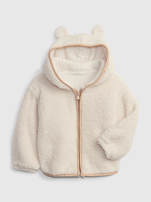1 of 8 showing, with the color birch beige of product Toddler Sherpa Bear Hoodie