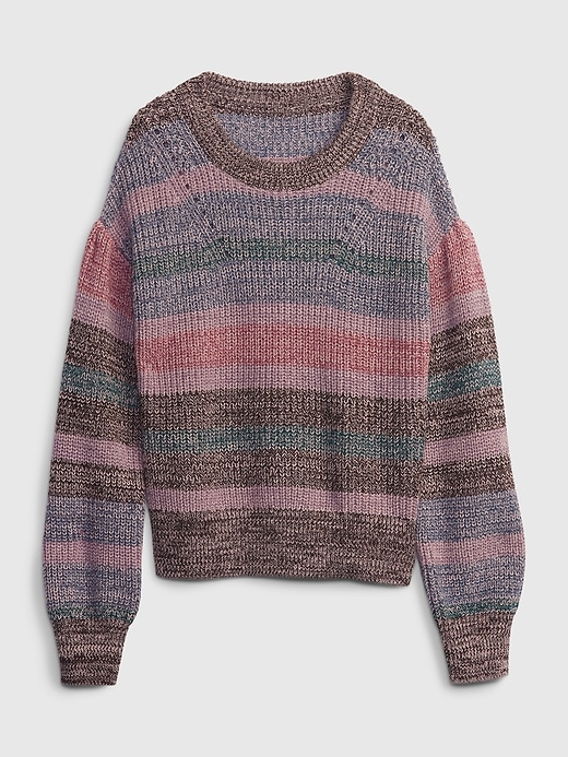 1 of 8 showing, with the color multi of product Kids Shaker-Stitch Puff-Sleeve Sweater