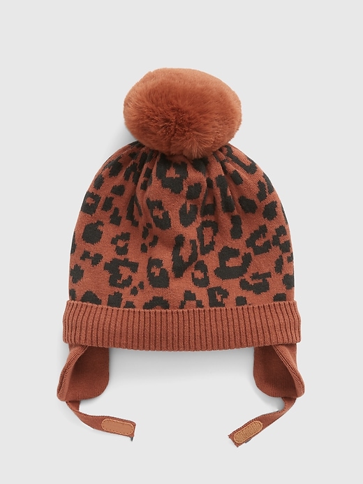 1 of 8 showing, with the color saddle brown of product Baby Leopard Print Beanie