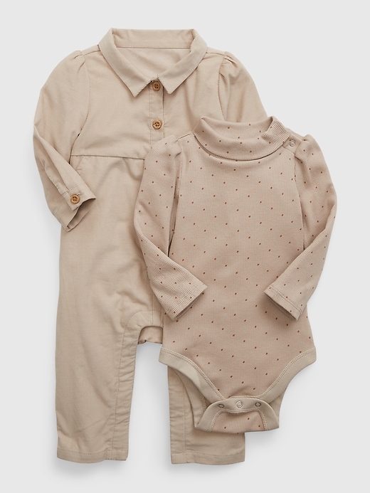 1 of 8 showing, with the color cobblestone beige of product Baby Corduroy Jumpsuit Set