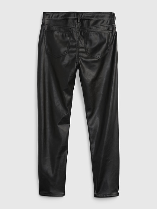 2 of 8 showing, with the color black leatherette of product Kids High Rise Vegan Leather Vintage Slim Pants