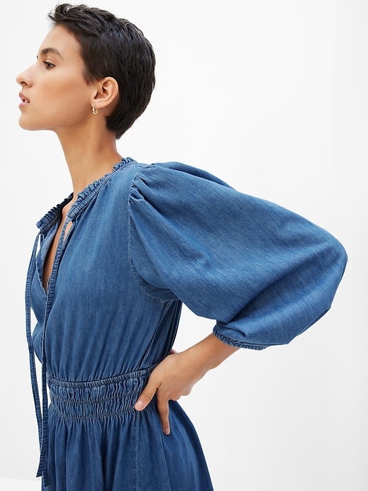 Image number 3 showing, 100% Organic Cotton Denim Puff Mini Dress with Washwell