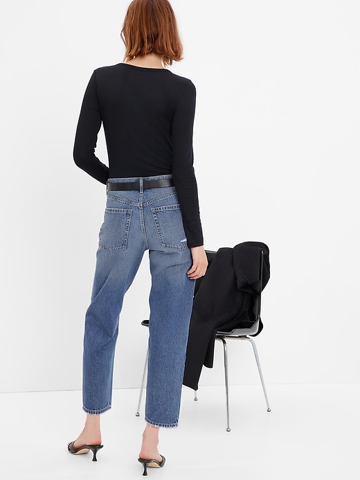 2 of 8 showing, with the color medium destroy of product High Rise Barrel Jeans with Washwell