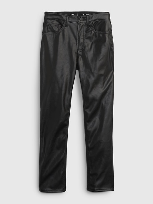 1 of 8 showing, with the color black leatherette of product Kids High Rise Vegan Leather Vintage Slim Pants