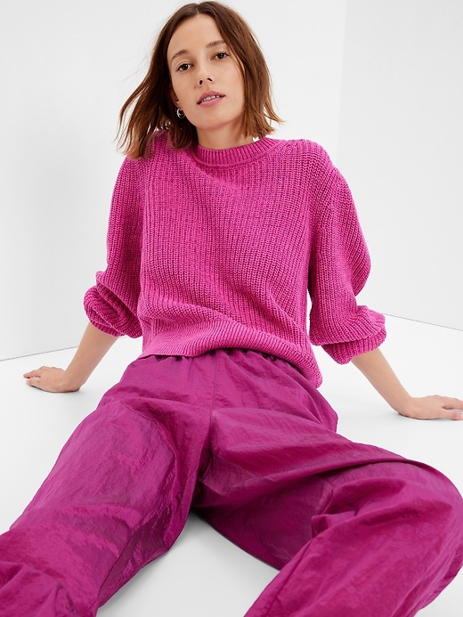 1 of 8 showing, with the color fuchsia pink of product Shaker-Stitch Balloon Sleeve Sweater