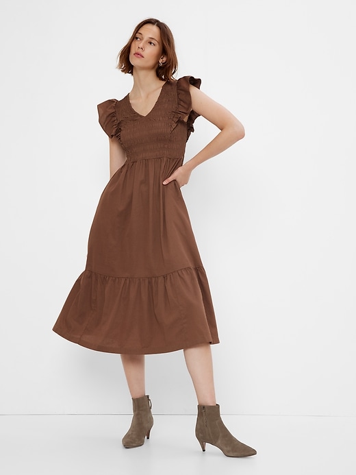 Image number 7 showing, Smocked Flutter Sleeve Midi Dress