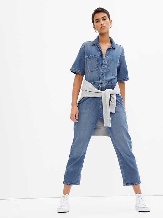 1 of 8 showing, with the color medium wash of product Denim Jumpsuit with Washwell