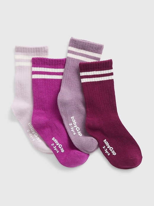 1 of 8 showing, with the color PURPLE STRIPE of product Toddler Organic Cotton Stripe Crew Socks (4-Pack)