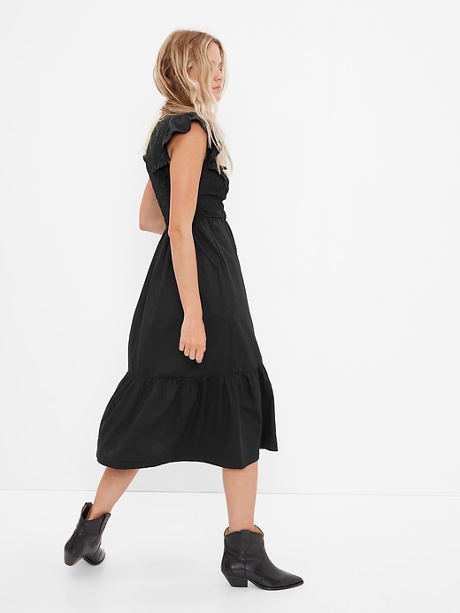 2 of 8 showing, with the color true black of product Smocked Flutter Sleeve Midi Dress