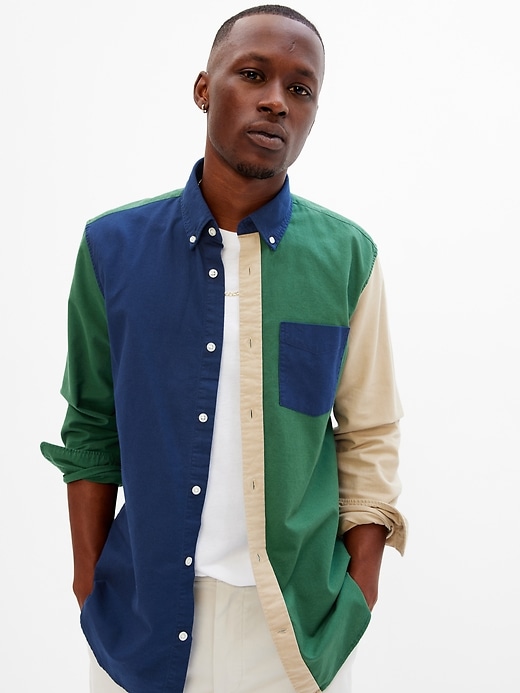 Image number 1 showing, Colorblock Oxford Shirt with In-Conversion Cotton