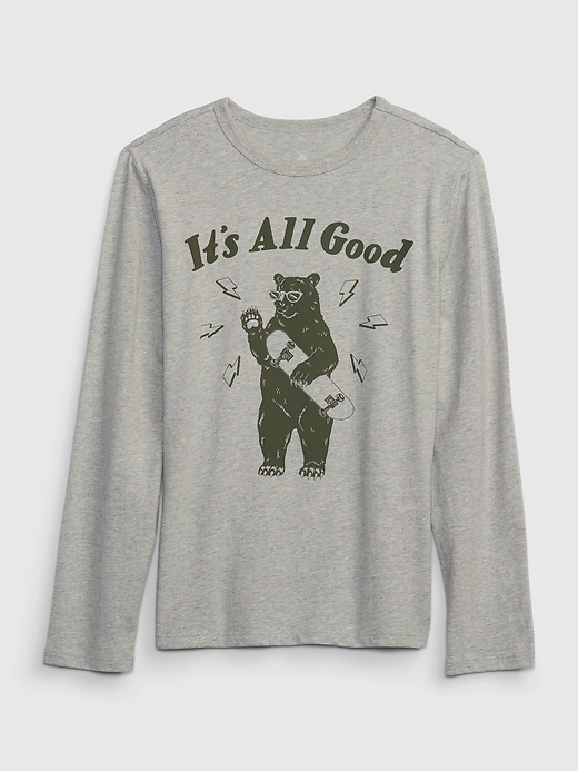 1 of 8 showing, with the color light heather gray of product Kids 100% Organic Cotton Graphic T-Shirt