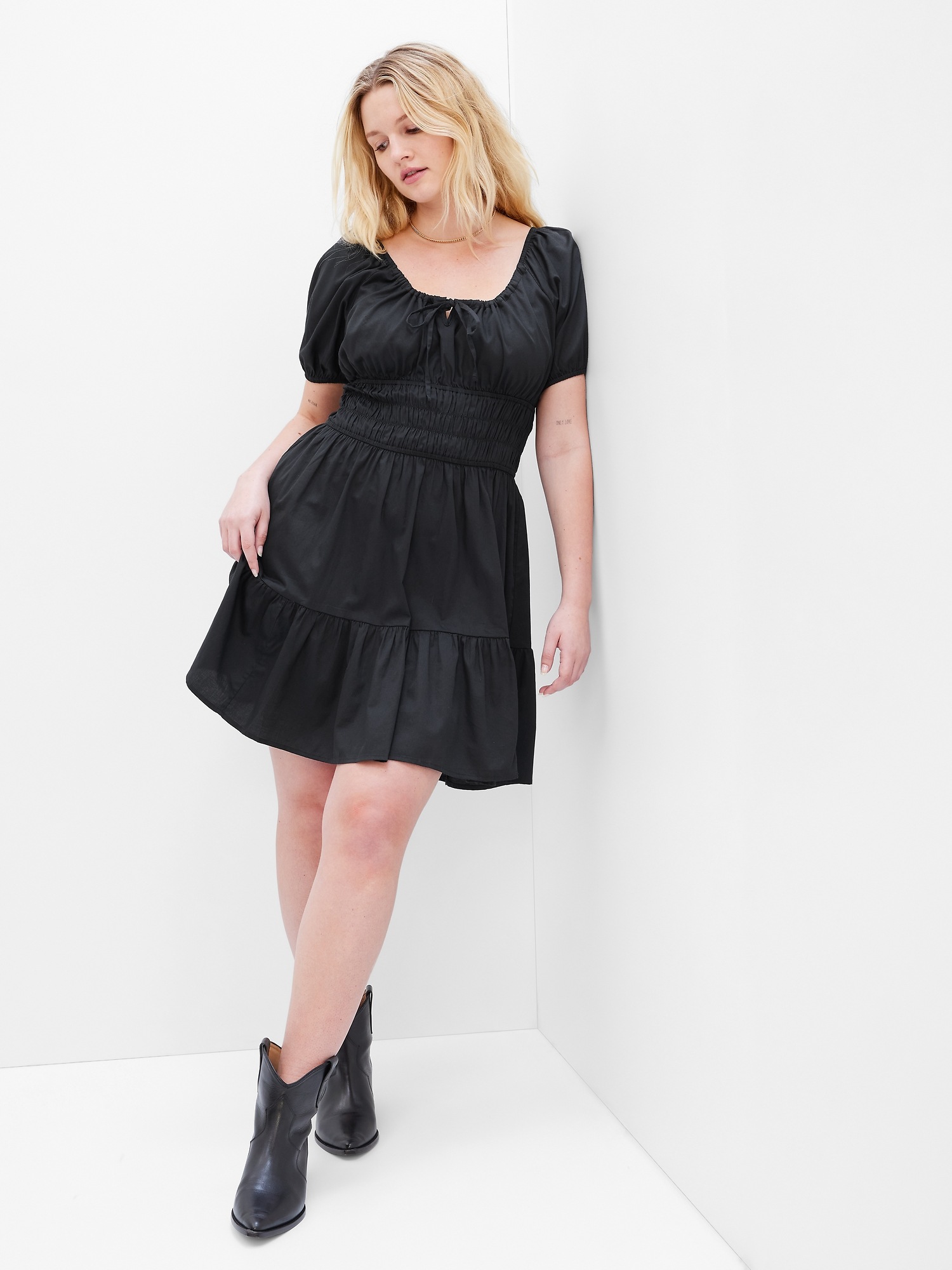 Tie-Front Mini Dress with Smocked Waist main image 0