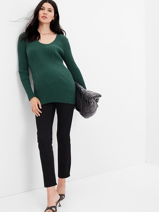 1 of 8 showing, with the color june bug green of product Maternity Rib Sweater