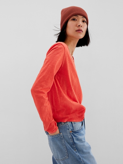 1 of 8 showing, with the color fire red coral of product Organic Cotton Slub T-Shirt