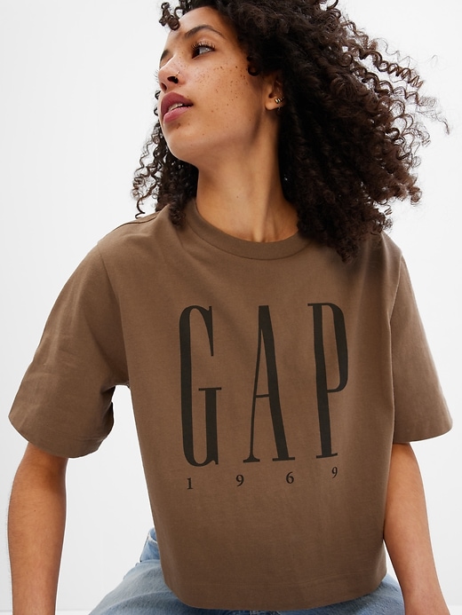 1 of 8 showing, with the color COZY BROWN of product Gap Logo Boxy Jersey T-Shirt