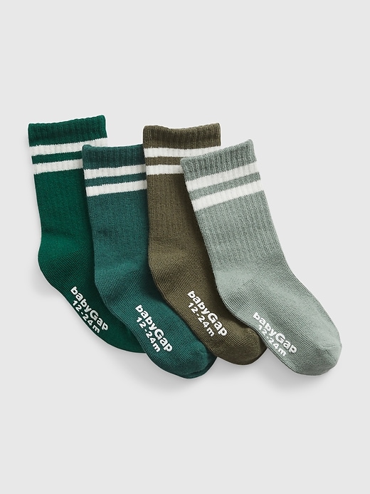 1 of 8 showing, with the color GREEN STRIPE of product Toddler Organic Cotton Stripe Crew Socks (4-Pack)