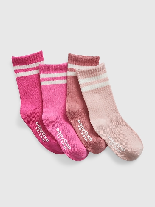 1 of 8 showing, with the color pink stripe of product Toddler Organic Cotton Stripe Crew Socks (4-Pack)