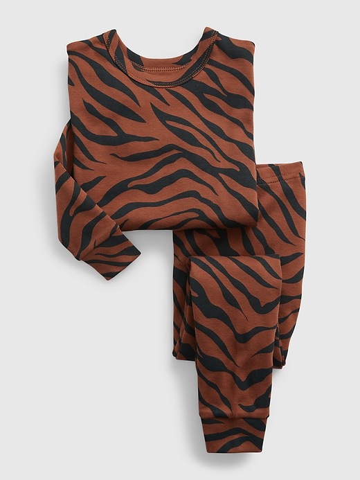 1 of 8 showing, with the color saddle brown of product Baby & Toddler Organic Cotton Zebra PJ Set