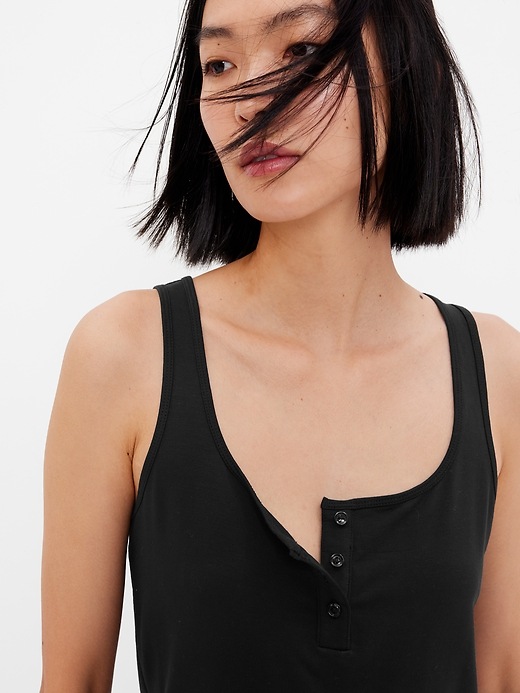 1 of 8 showing, with the color true black of product Supersoft Henley Tank Top