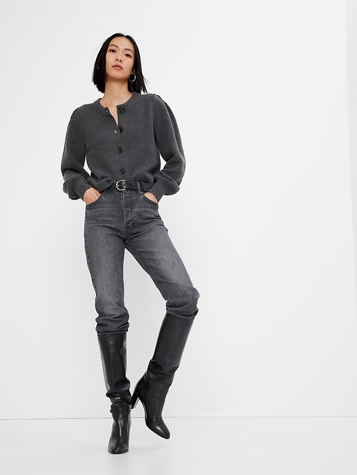 1 of 8 showing, with the color charcoal heather of product CashSoft Puff Sleeve Cardigan