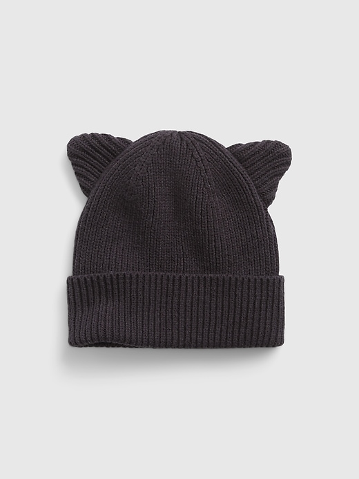 1 of 8 showing, with the color true black of product Toddler Organic Cotton Cat Beanie