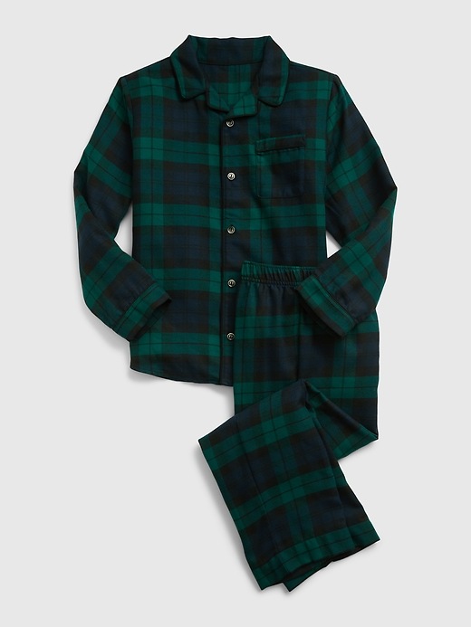1 of 8 showing, with the color BLACK WATCH PLAID of product Kids 100% Recycled Plaid PJ Set