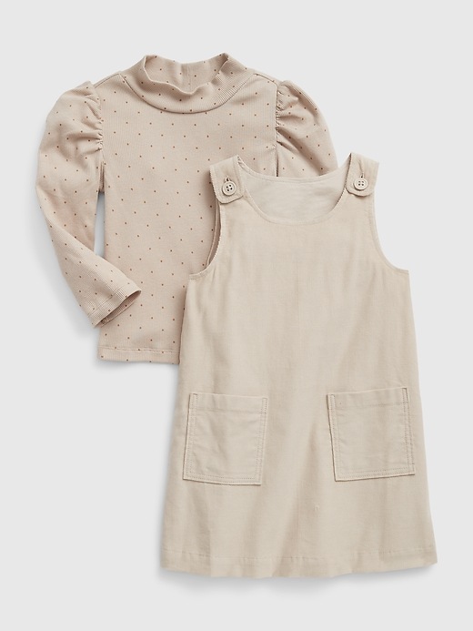 1 of 8 showing, with the color cobblestone beige of product Toddler Corduroy Jumper Outfit Set