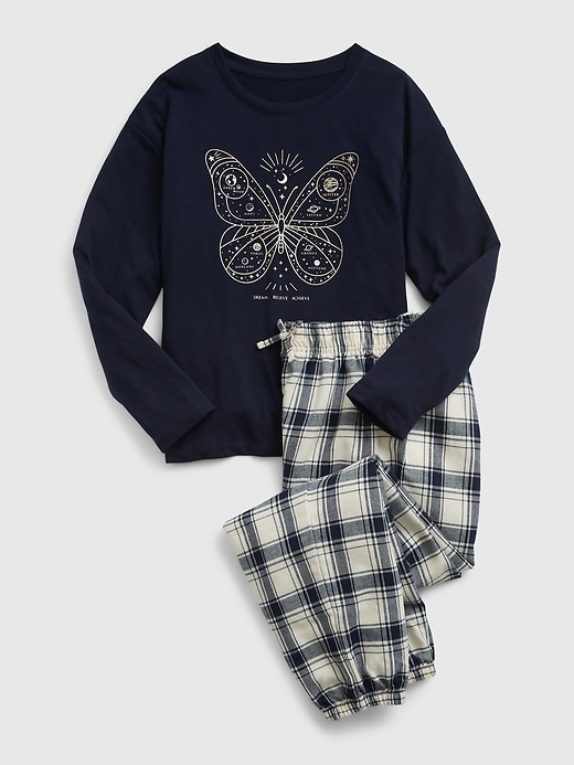 1 of 8 showing, with the color dark night of product Kids 100% Recycled Flannel PJ Set