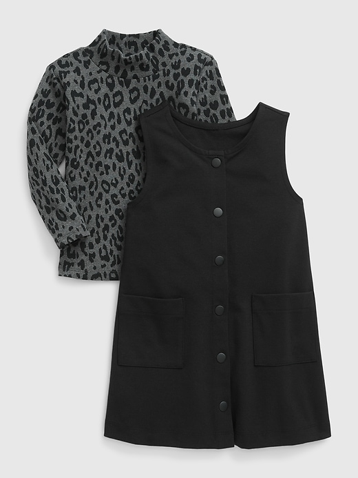 1 of 8 showing, with the color CHARCOAL LEOPARD of product Toddler Jumper Dress Set